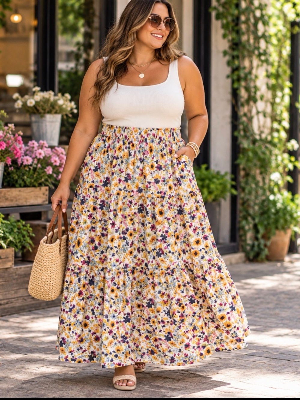 Old Navy Tiered Floral Print Maxi Skirt W/Pockets. Size 4X - Picture 1 of 9